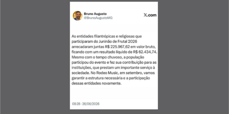 Entidades arrecadam R$ 62,4 mil líquidos durante o Juninão de Frutal 2026
